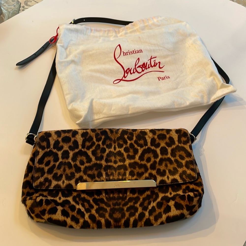 Christian Louboutin Leopard Print Shoulder Bag with Black Strap